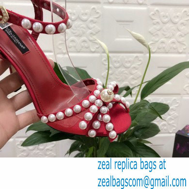 Dolce  &  Gabbana Heel 10.5cm Satin Sandals Red with Pearl Application 2021